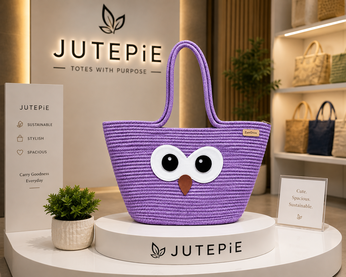 Cute Penguin Jute Tote Bag for Kids & Women – Handmade Rope Shopping Bag
