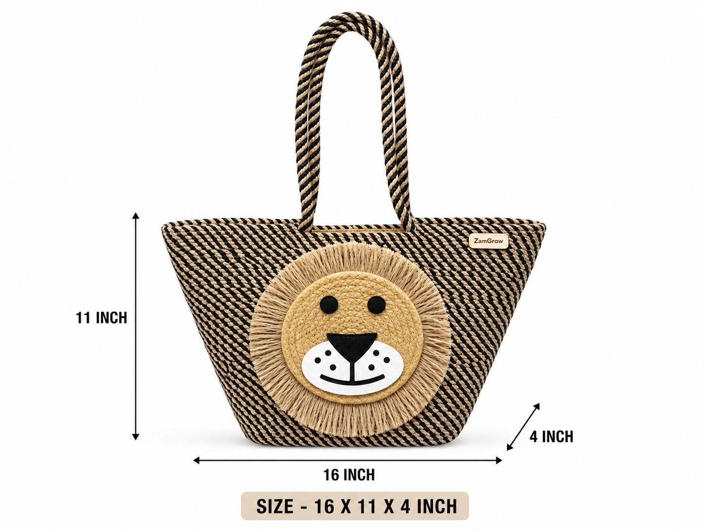 Lion Face Jute Tote Bag | Handmade Decorative Shopping & Carry Bag
