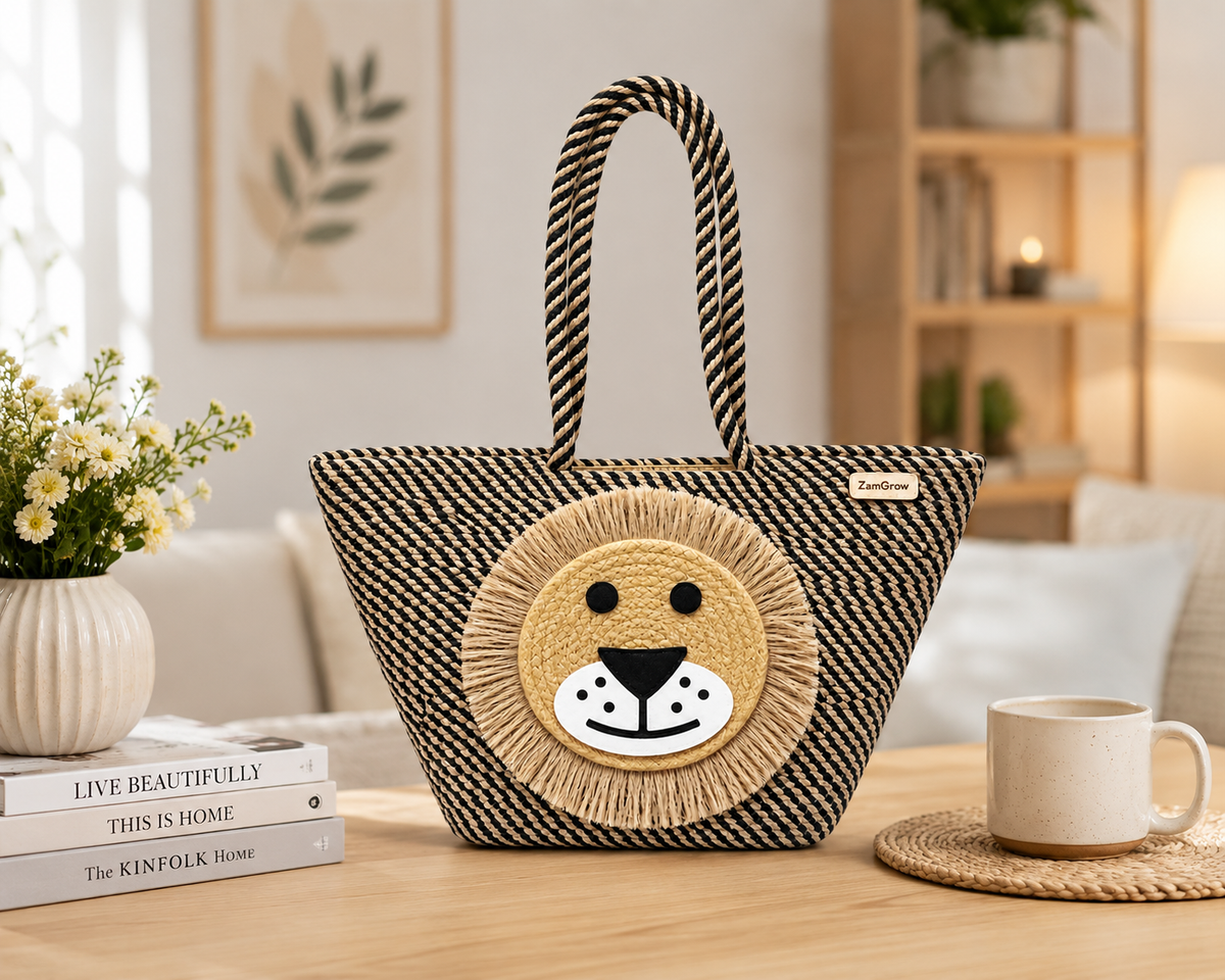 Cute Penguin Jute Tote Bag for Kids & Women – Handmade Rope Shopping Bag