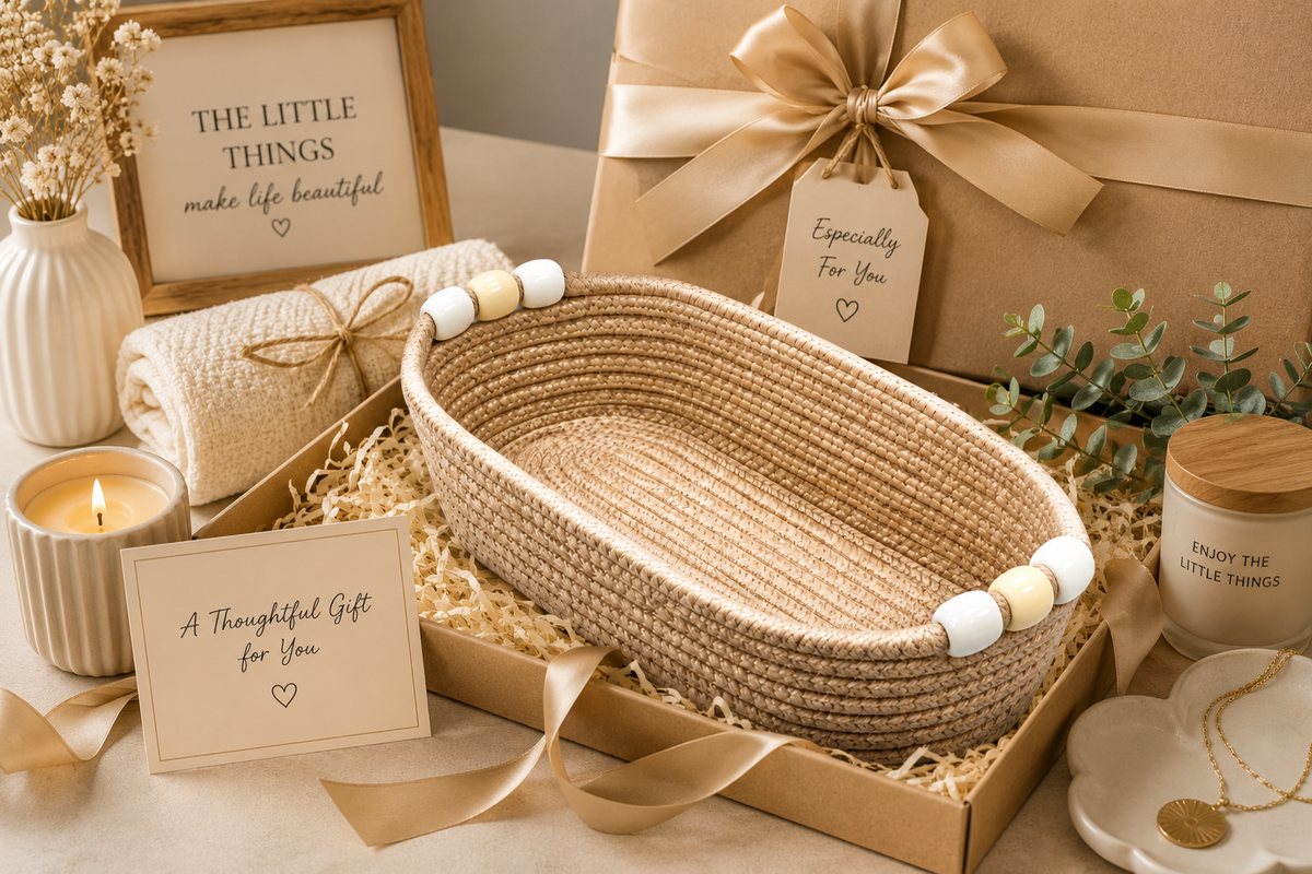 Natural Jute Rope Woven Storage Basket with Beaded Handles | Multipurpose Decorative Organizer