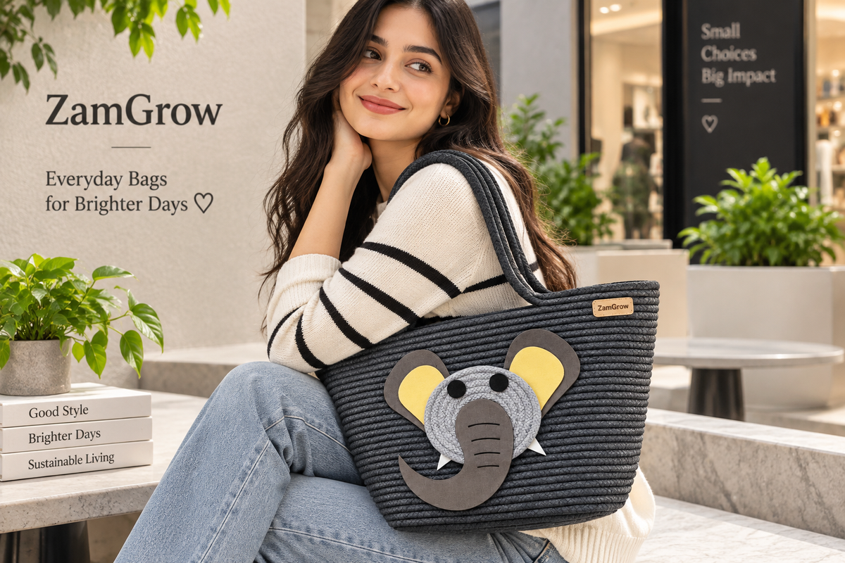 Elephant Face Woven Jute Tote Bag – Cute Eco-Friendly Shopping & Gift Bag