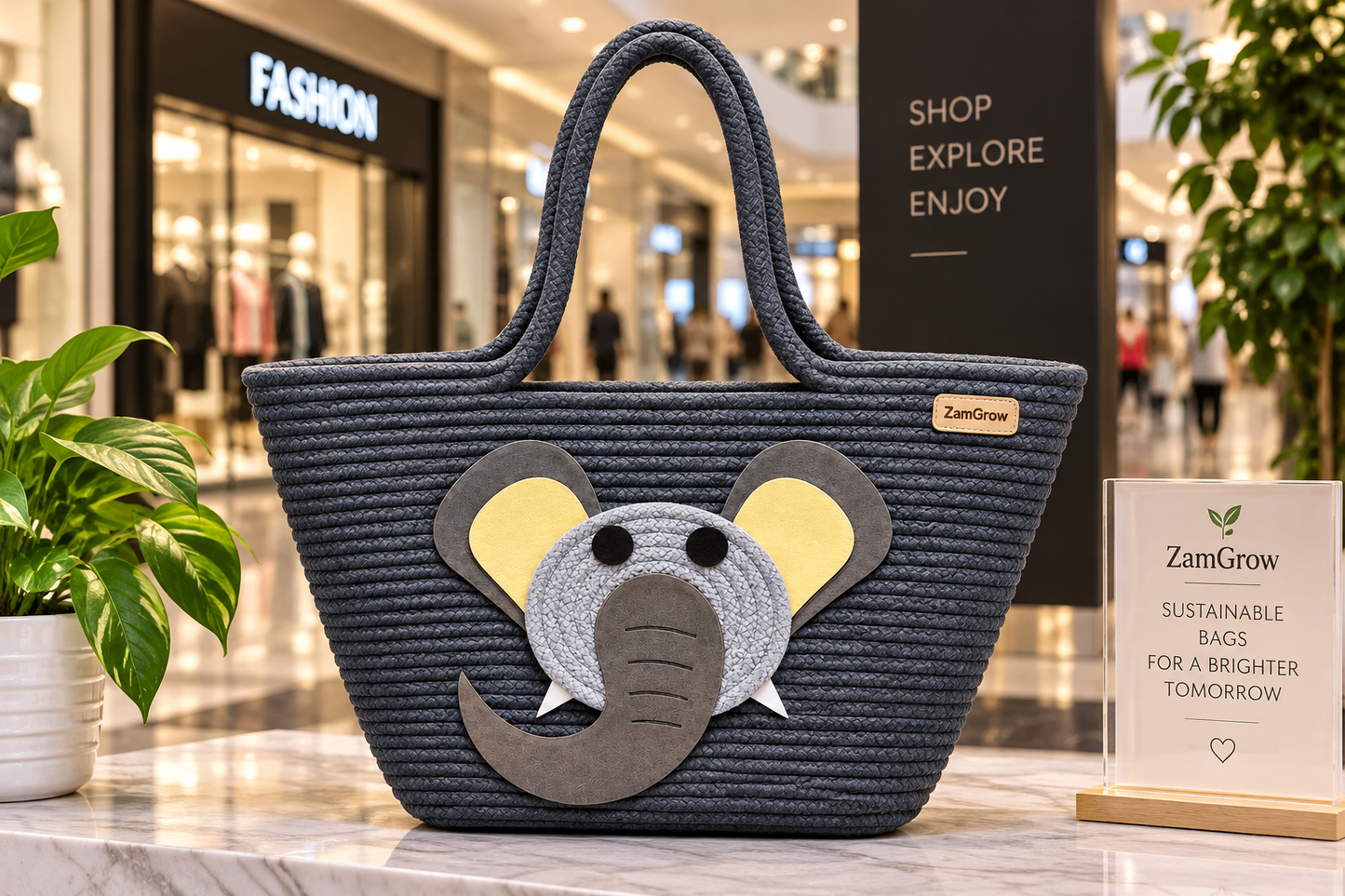 Elephant Face Woven Jute Tote Bag – Cute Eco-Friendly Shopping & Gift Bag