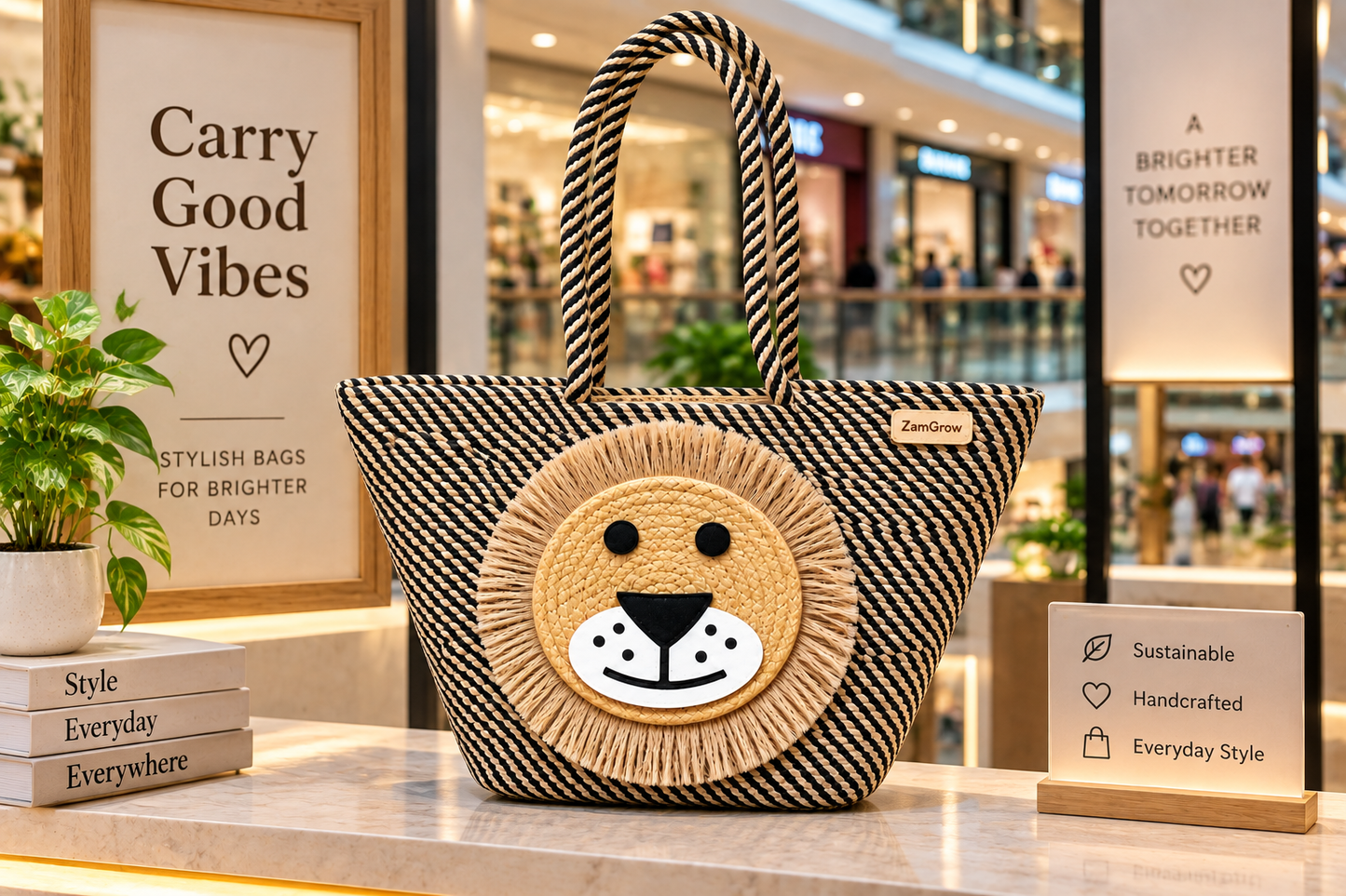 Lion Face Jute Tote Bag | Handmade Decorative Shopping & Carry Bag