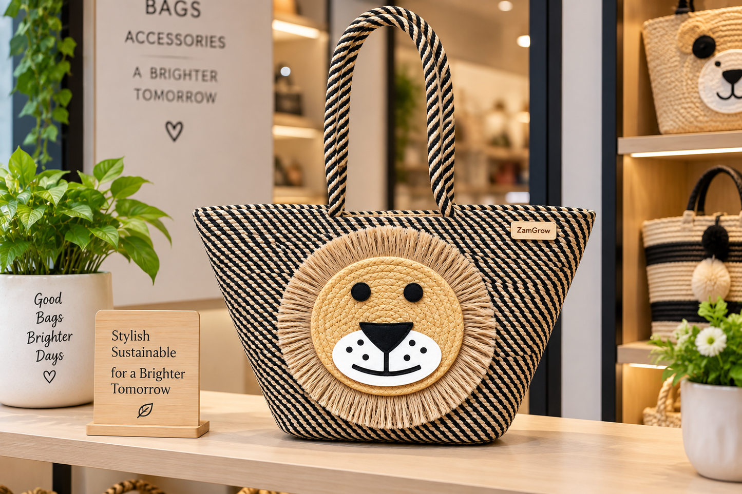 Lion Face Jute Tote Bag | Handmade Decorative Shopping & Carry Bag