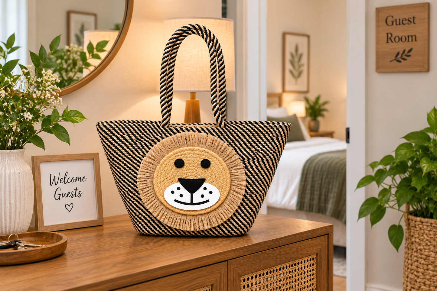 Lion Face Jute Tote Bag | Handmade Decorative Shopping & Carry Bag