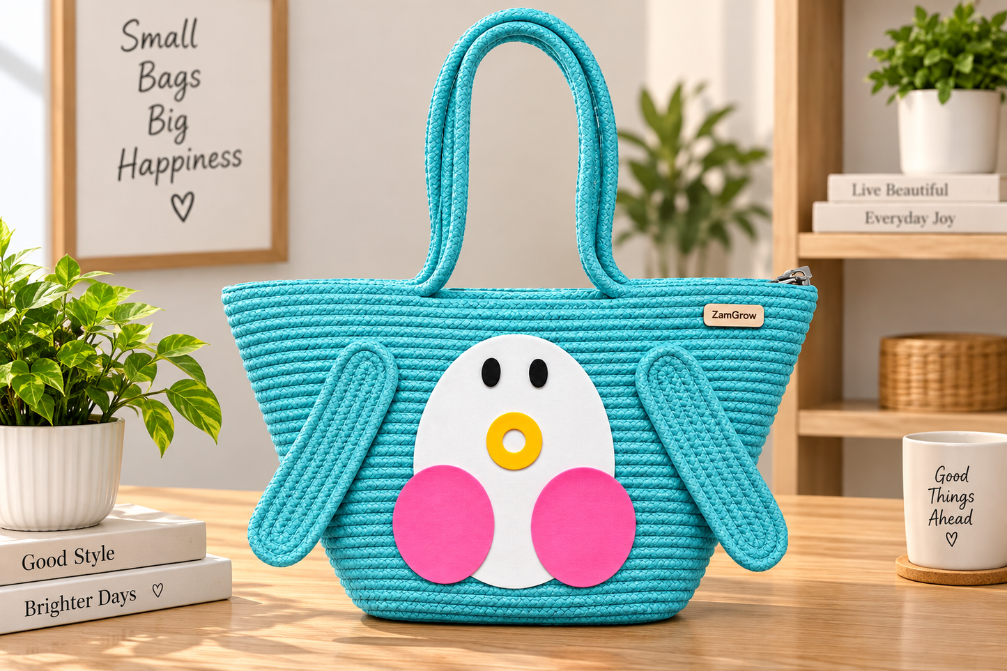 Cute Penguin Woven Tote Bag – Handmade Rope Shoulder Bag for Women & Kids