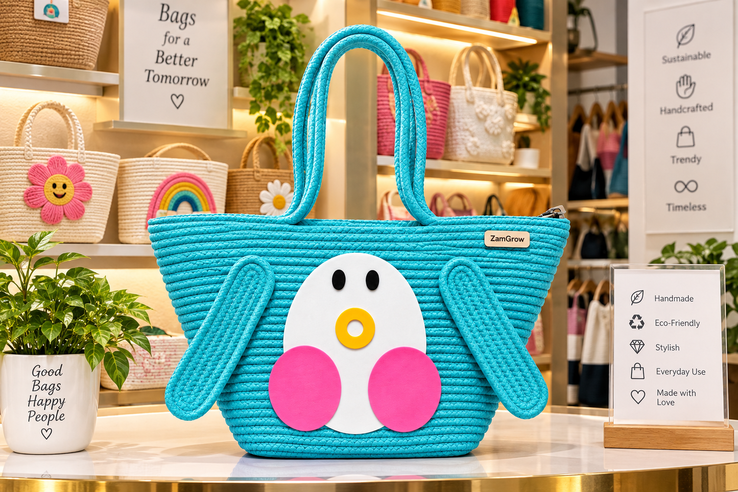 Cute Penguin Woven Tote Bag – Handmade Rope Shoulder Bag for Women & Kids