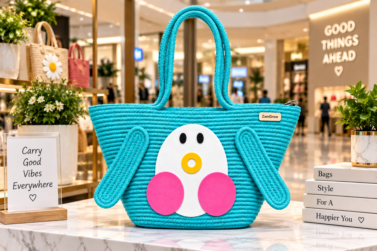 Cute Penguin Woven Tote Bag – Handmade Rope Shoulder Bag for Women & Kids