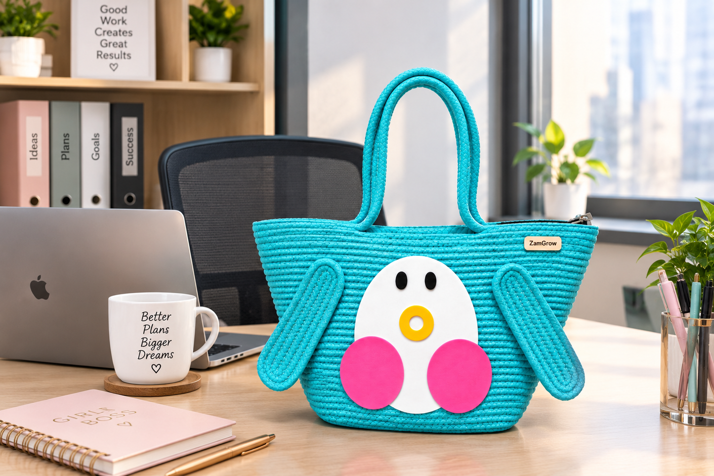 Cute Penguin Woven Tote Bag – Handmade Rope Shoulder Bag for Women & Kids