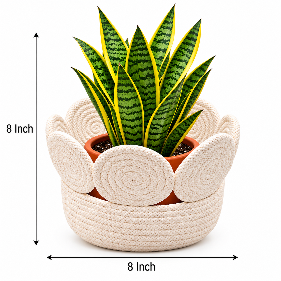 Handmade Woven Rope Planter Basket with Floral Spiral Design | Decorative Plant Pot Cover for Home, Living Room, Balcony & Office Décor
