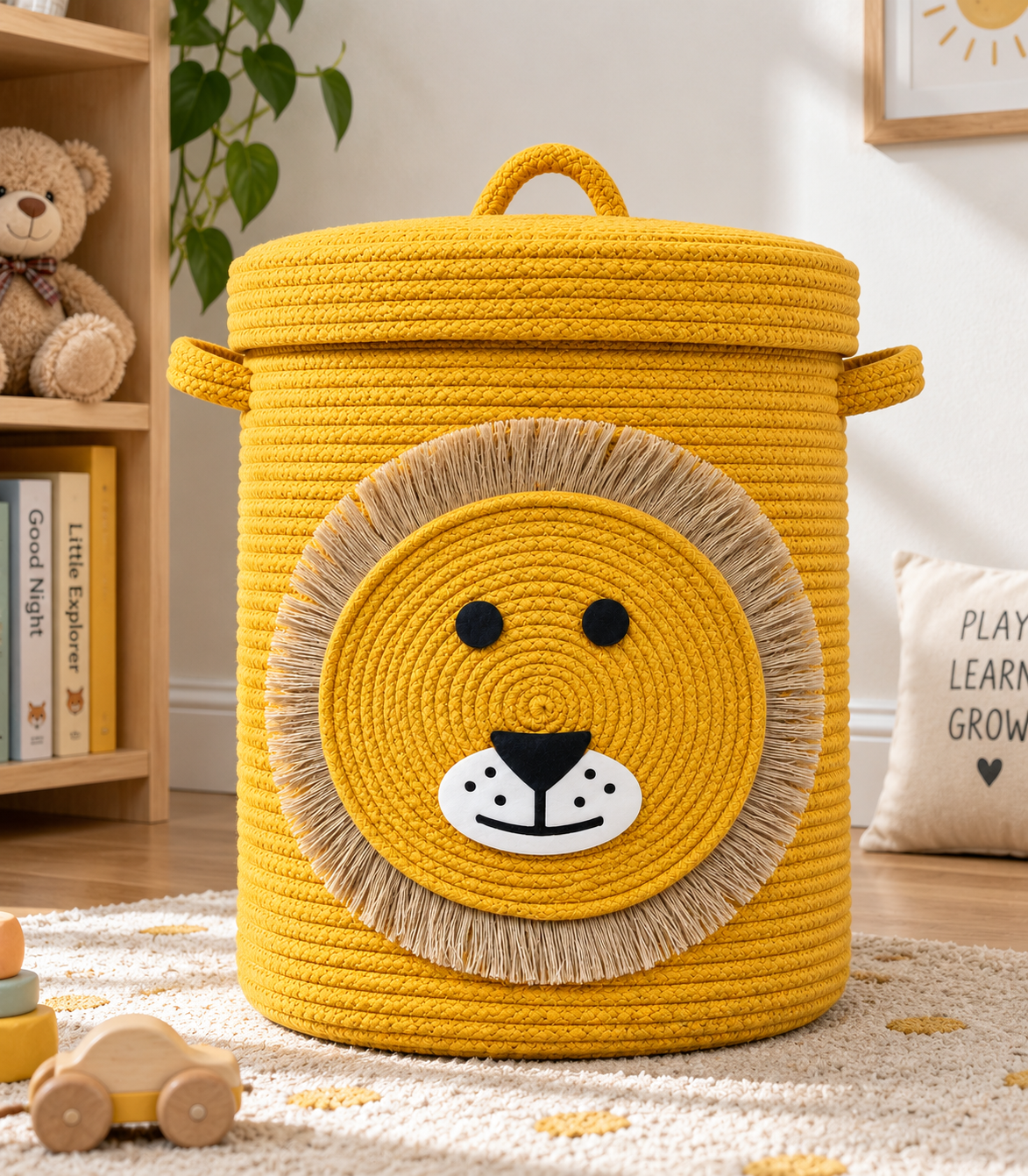 Handmade Lion Kids Laundry Basket | Cute Storage Basket for Kids Room | Multipurpose Clothes & Toy Organizer | 14 x 16 Inches