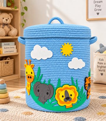 Handmade Jungle Theme Kids Laundry Basket | Cute Storage Basket for Kids Room | Multipurpose Clothes & Toy Organizer | 14 x 16 Inches