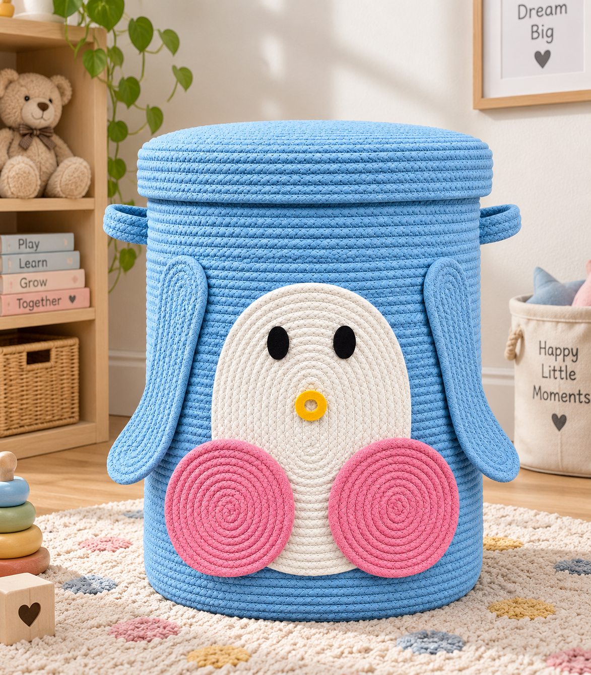 Handmade Penguin Kids Laundry Basket | Cute & Stylish Clothes Storage Basket for Kids Room |14 x 16 Inches