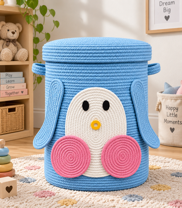 Handmade Penguin Kids Laundry Basket | Cute & Stylish Clothes Storage Basket for Kids Room |14 x 16 Inches