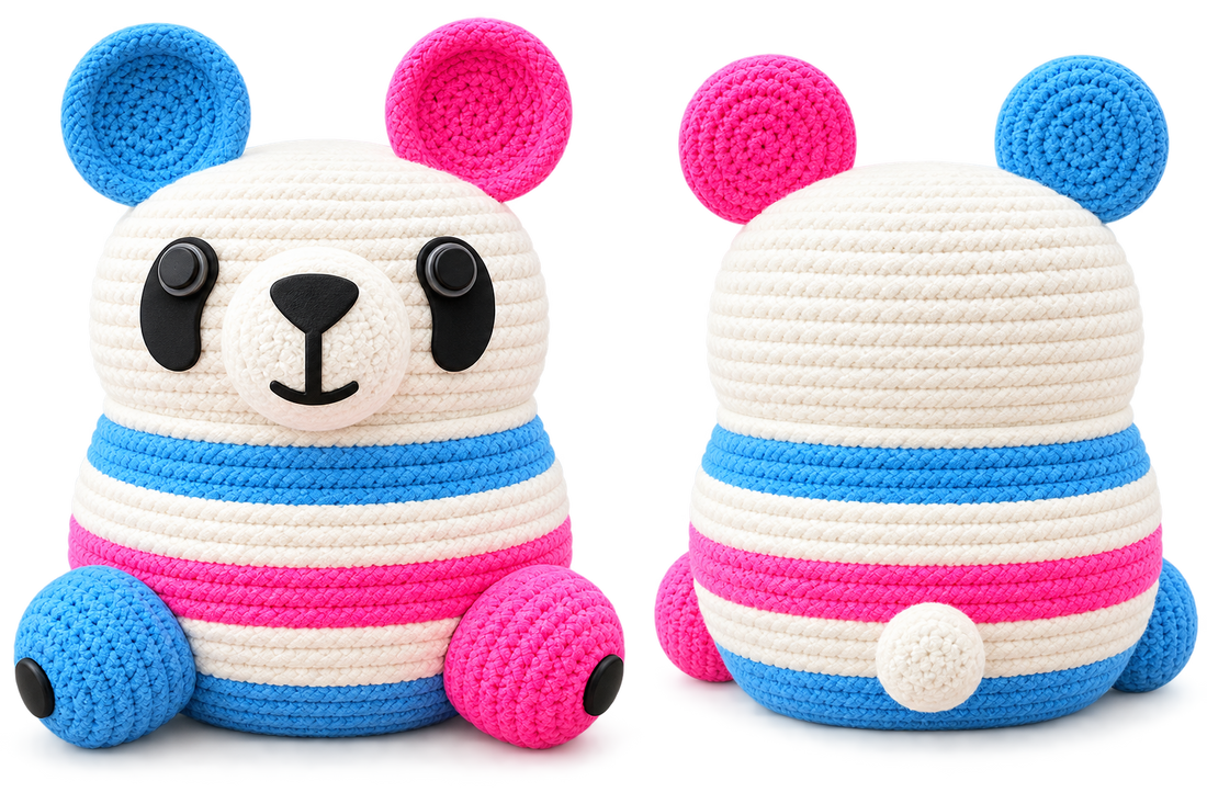 Handmade Jute Rope Bear Storage Basket for Kids | Cute Blue & Pink Toy Organizer | Animal-Shaped Basket for Nursery, Playroom & Home Decor