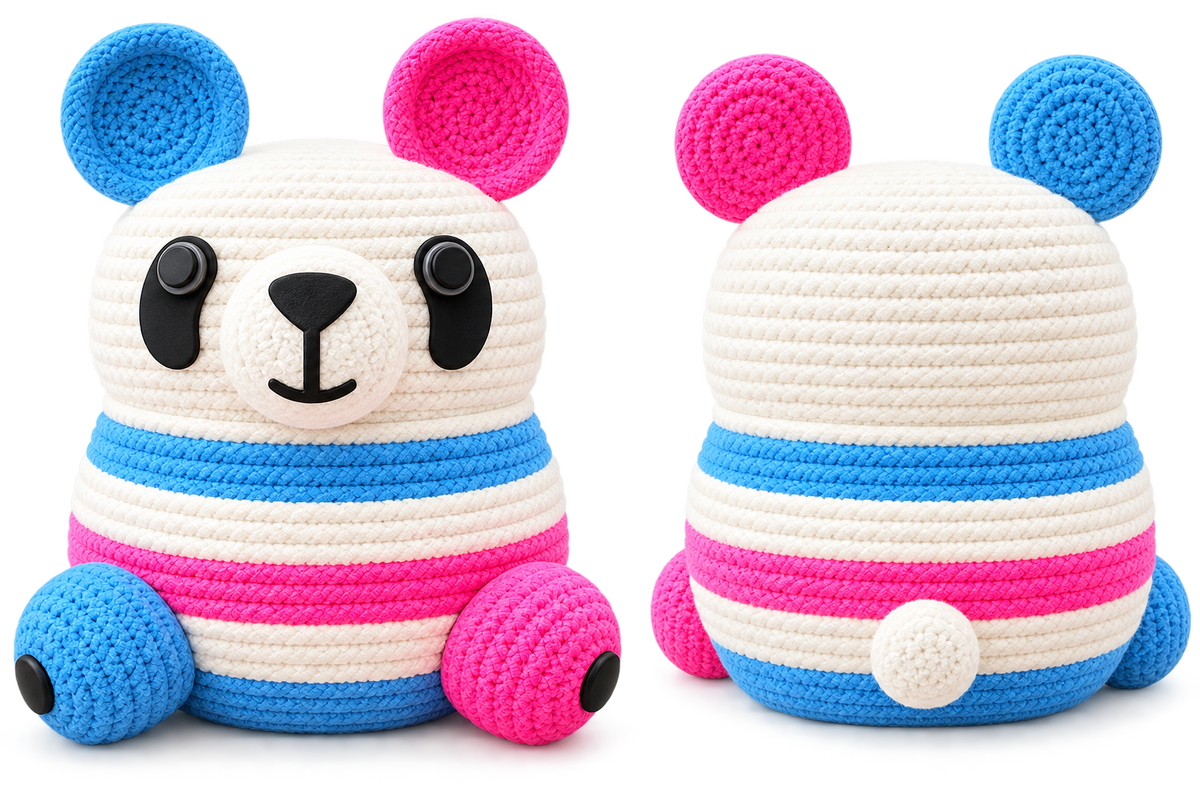 Handmade Jute Rope Bear Storage Basket for Kids | Cute Blue & Pink Toy Organizer | Animal-Shaped Basket for Nursery, Playroom & Home Decor-10x10 inch