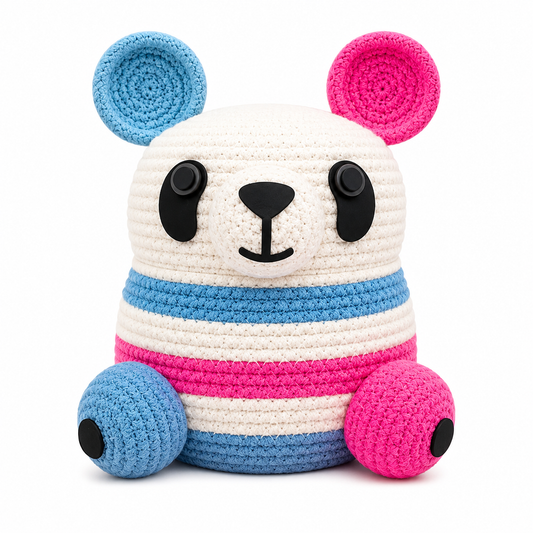 Handmade Jute Rope Bear Storage Basket for Kids | Cute Blue & Pink Toy Organizer | Animal-Shaped Basket for Nursery, Playroom & Home Decor