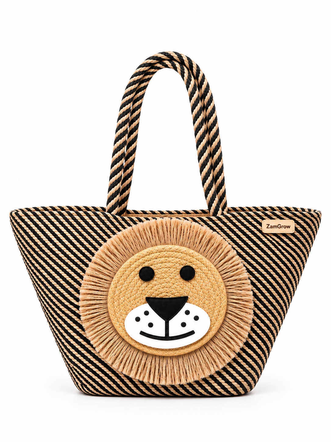 Handmade Lion Design Jute Tote Bag | Stylish Woven Shopping & Storage Bag for Kids, Gifting, Travel & Everyday Use-11x16 inch