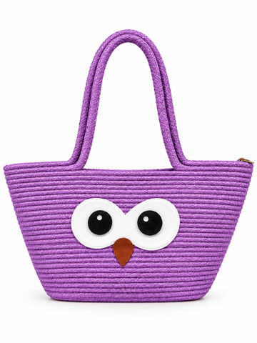 Handmade Owl Design Woven Tote Bag | Cute Rope Shoulder Bag for Women & Kids | Stylish Everyday Shopping & Carry Bag-11x16 inch