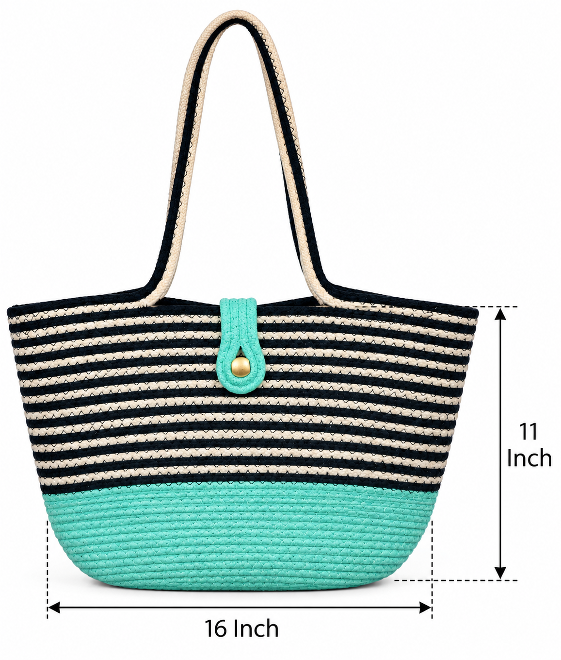 Handmade Jute Striped Rope Tote Bag with Button Closure