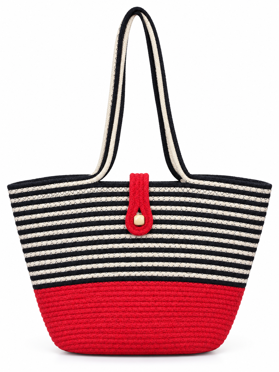 Handmade Jute Striped Rope Tote Bag with Button Closure