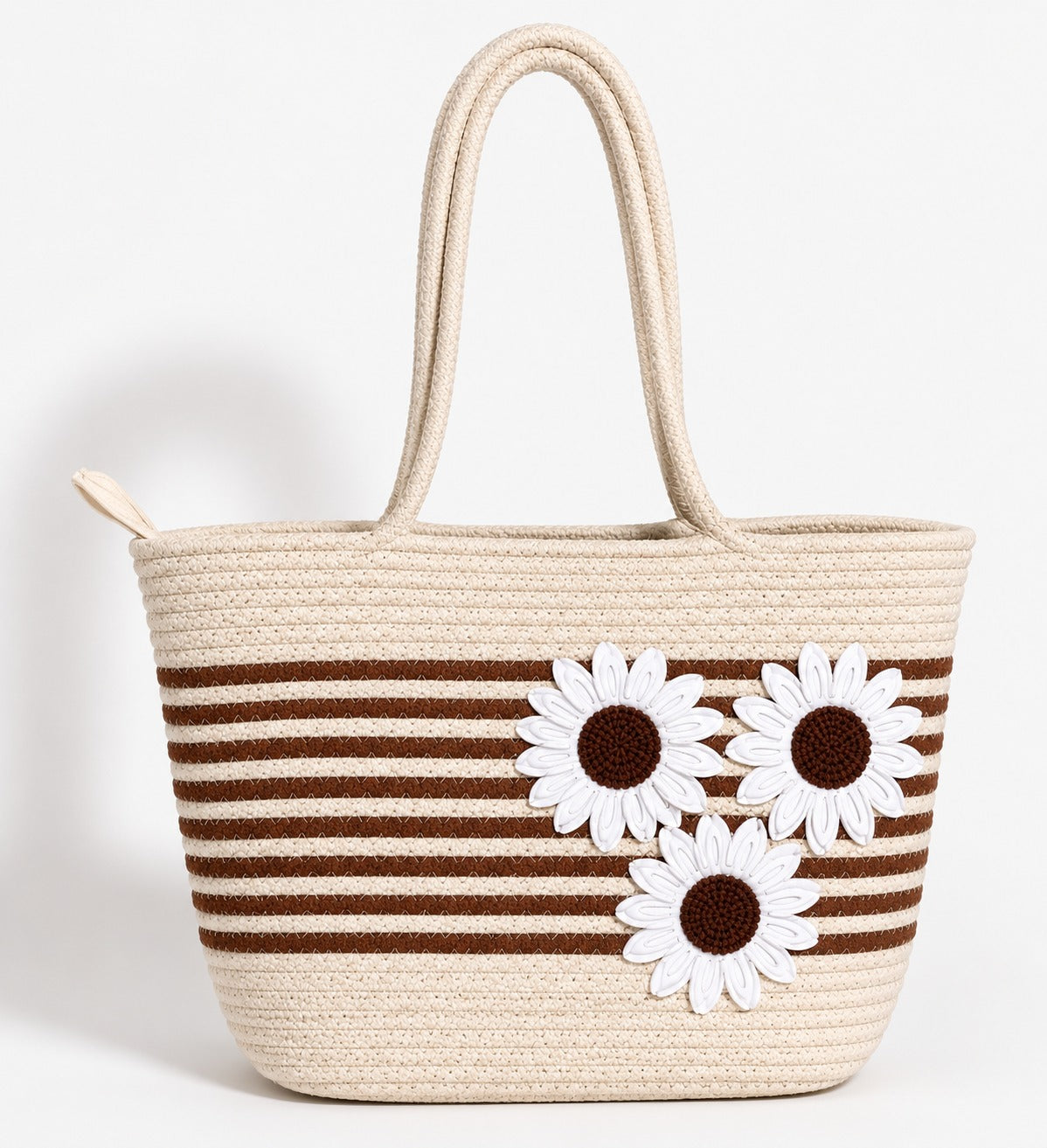 Handmade Daisy Stripe Jute Tote Bag – Floral Handcrafted Handbag