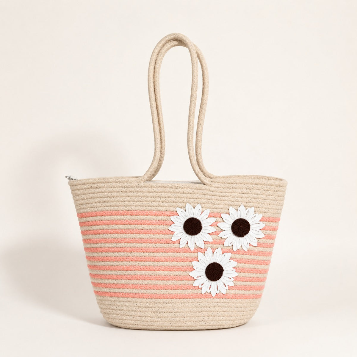 Handmade Peach Bloom Jute Tote Bag – Floral Handcrafted Handbag