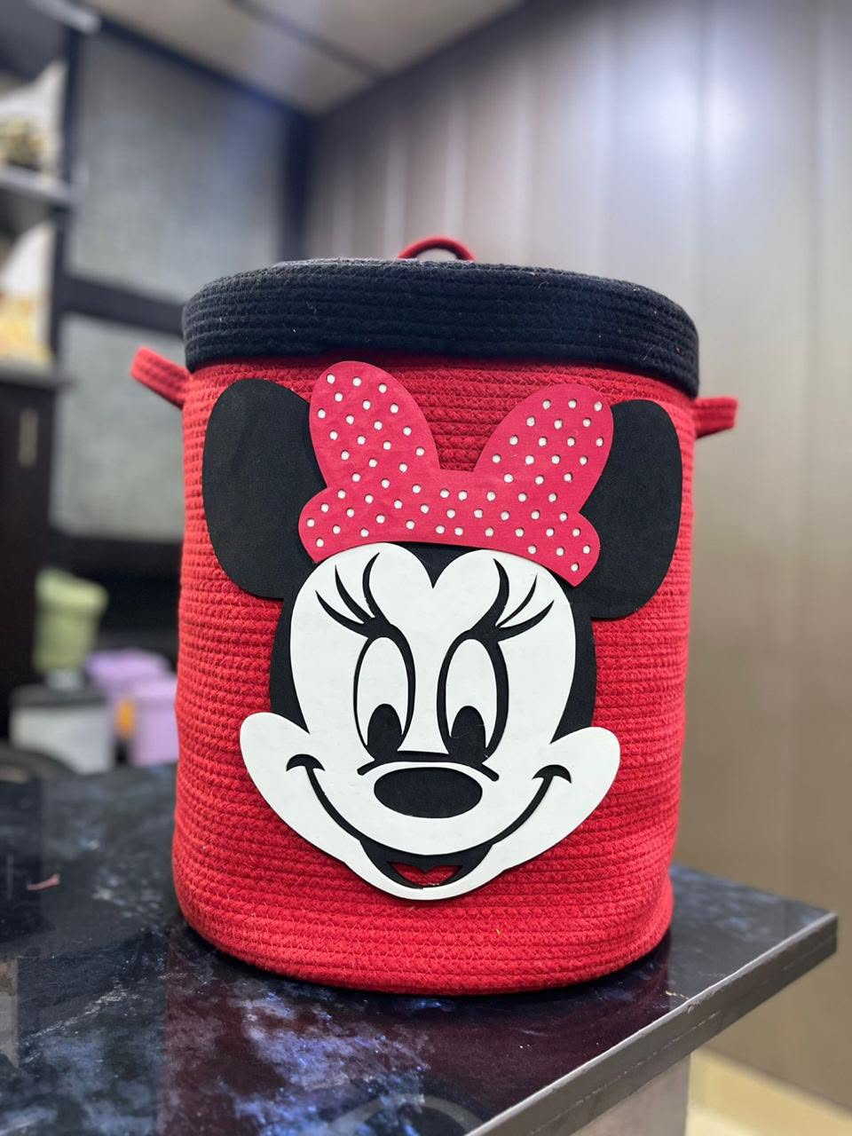 Handmade Minnie Mouse Kids Laundry Basket | Cute Girls Clothes & Toy Storage Basket |14 x 16 Inches