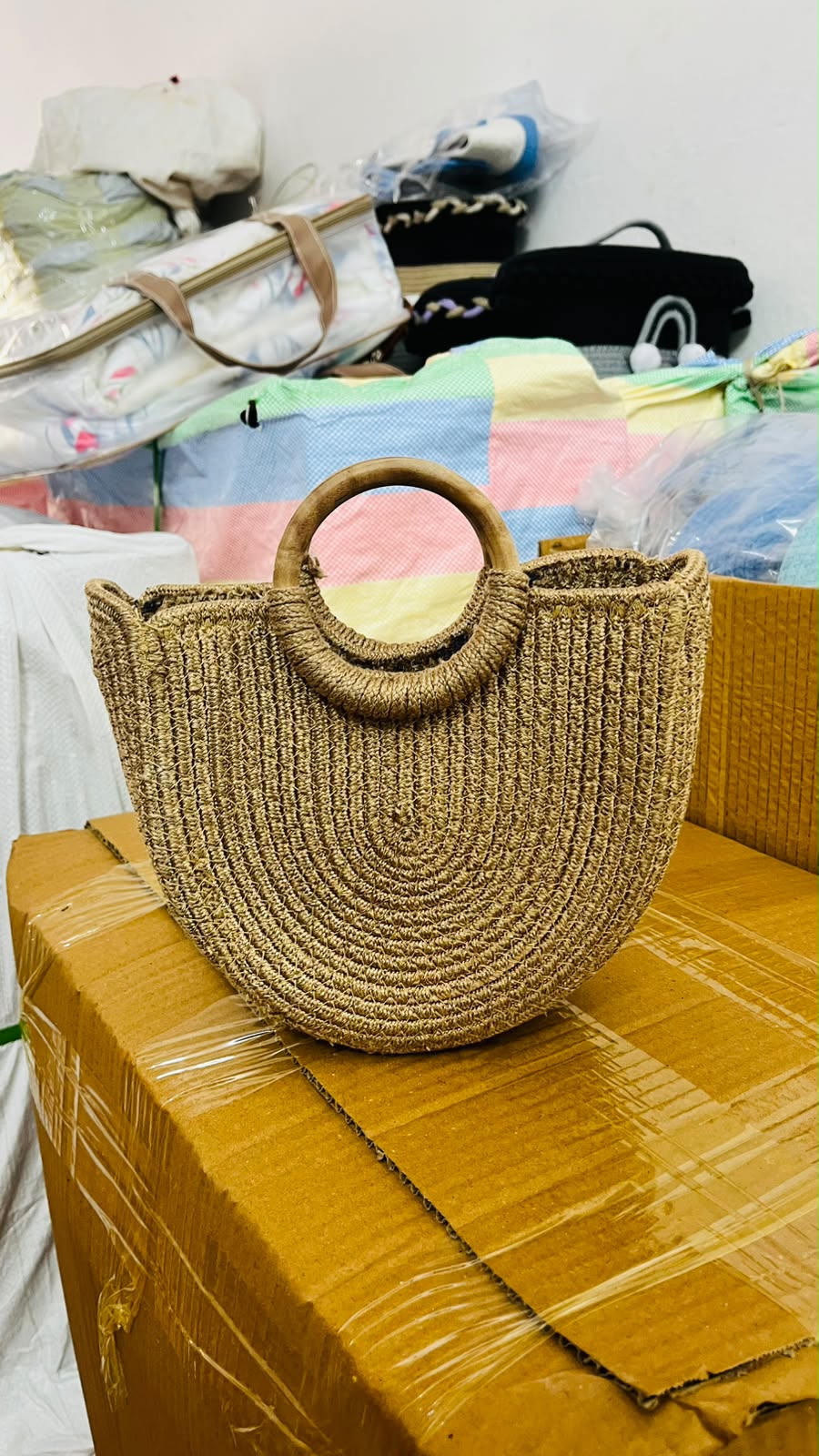 Natural Jute Round Handle Handcrafted Tote Bag