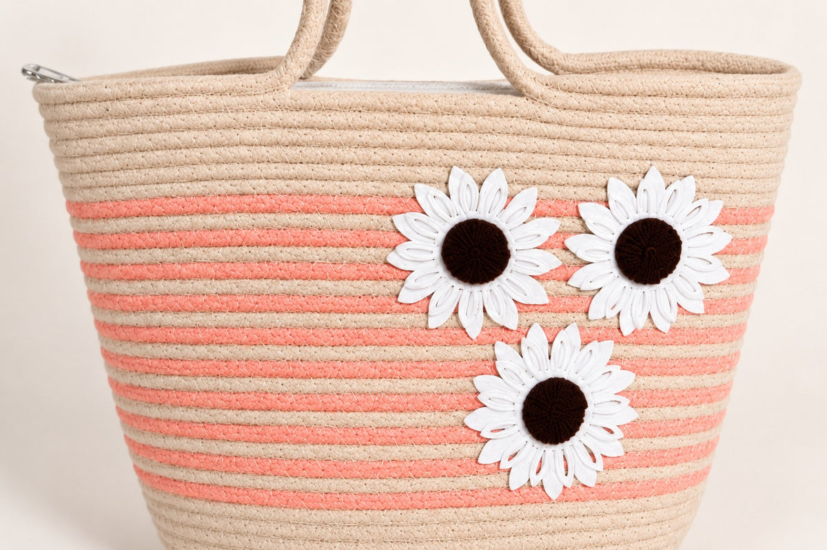 Handmade Peach Bloom Jute Tote Bag – Floral Handcrafted Handbag