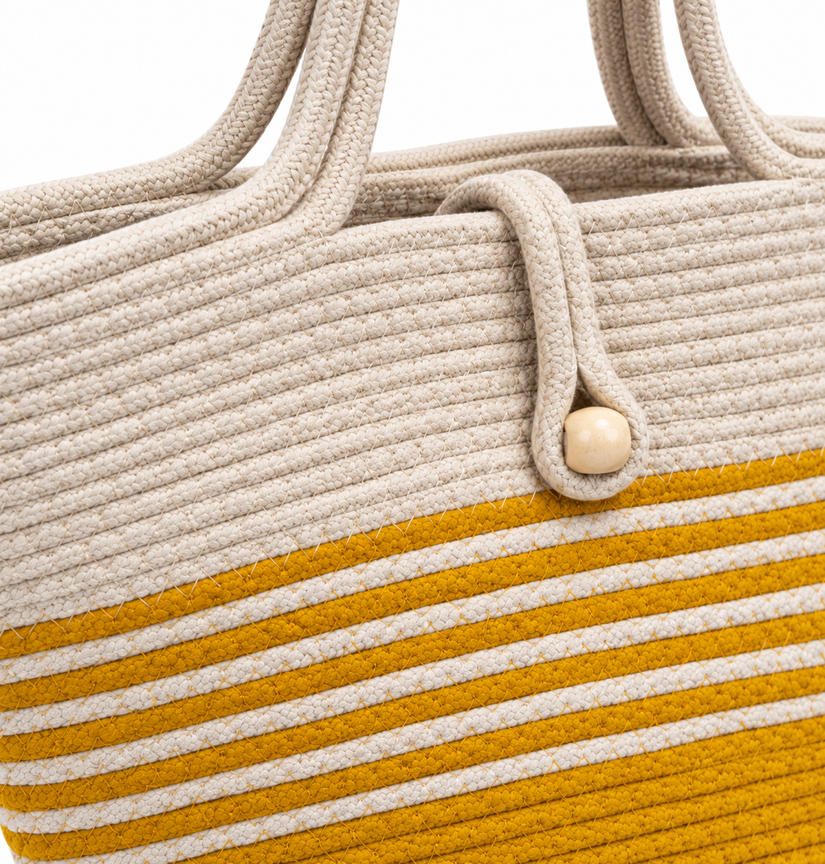Handmade Braided Rope Tote Bag with Button Closure