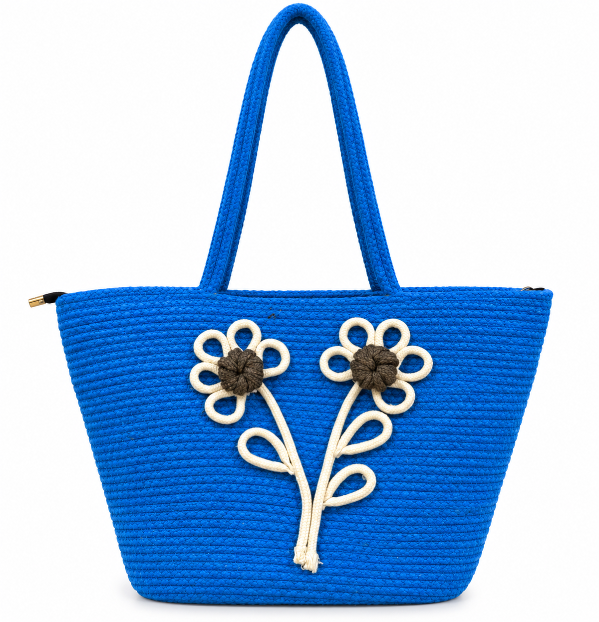 Royal Blue Daisy Bloom Handmade Jute Handbag– 16 × 11 Inch