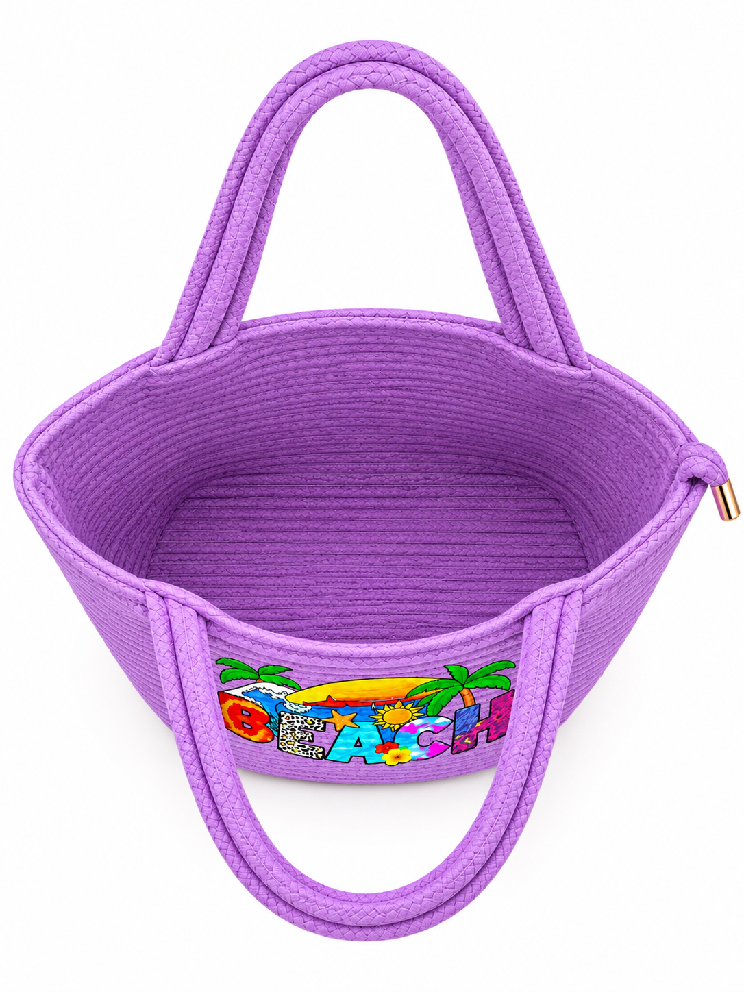 Handmade Beach Tote Bag with Decorative Beach Design | Stylish Braided Rope Carry Bag for Women-11x16 inch