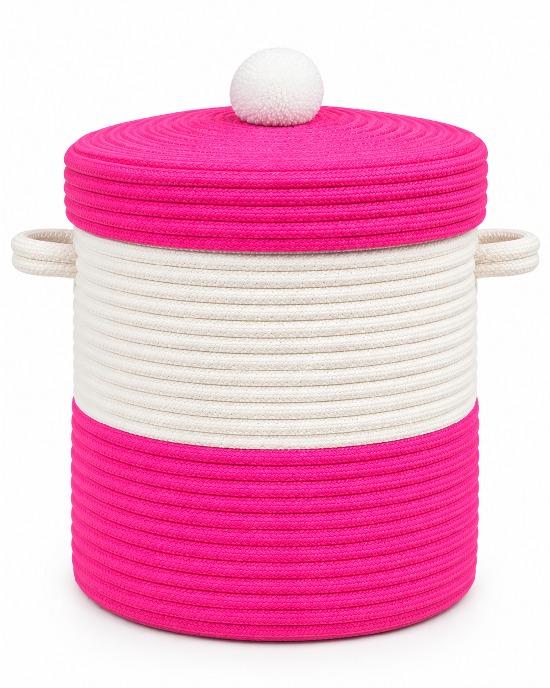 Handmade Butterfly Design Woven Storage Basket with Lid & Handles | Pink & White Rope Organizer for Kids Room, Nursery & Home Décor-10x10 inch