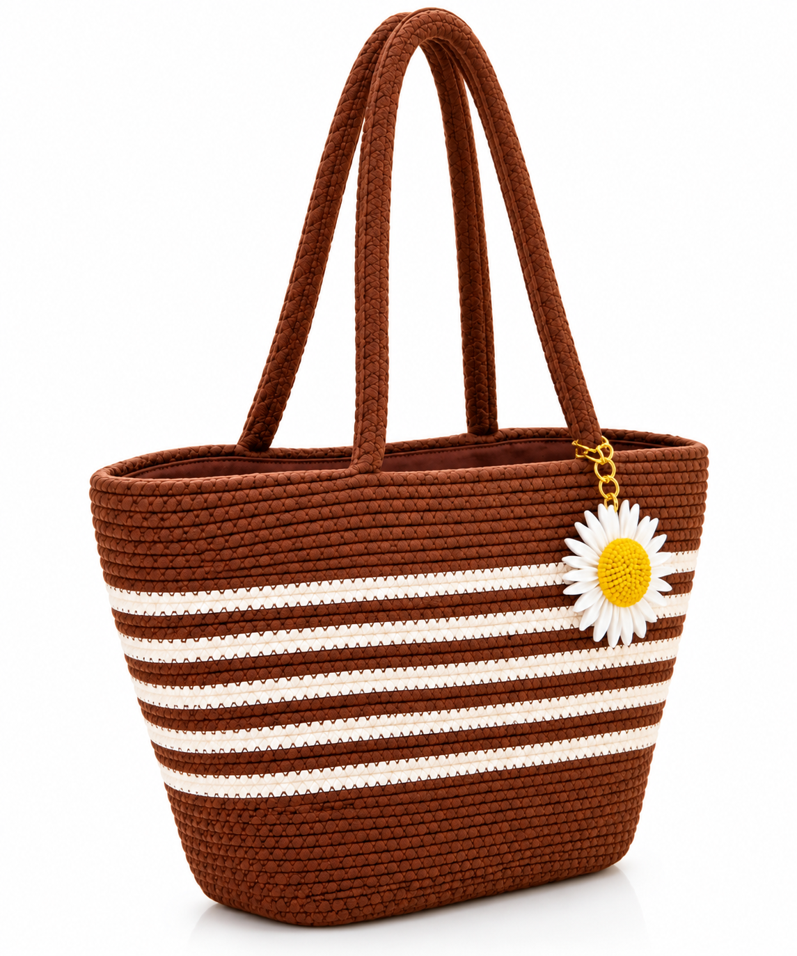 Handmade Cotton Rope Tote Handbag with Daisy Flower Detail-11x16 inch
