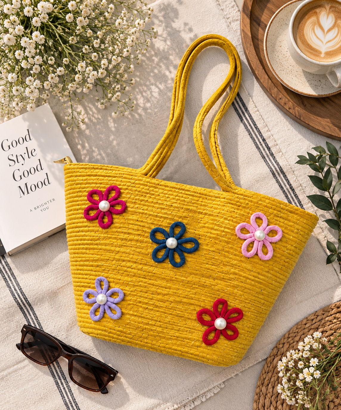 Floral Bloom Handmade Rope Handbag – 16 × 11 Inch