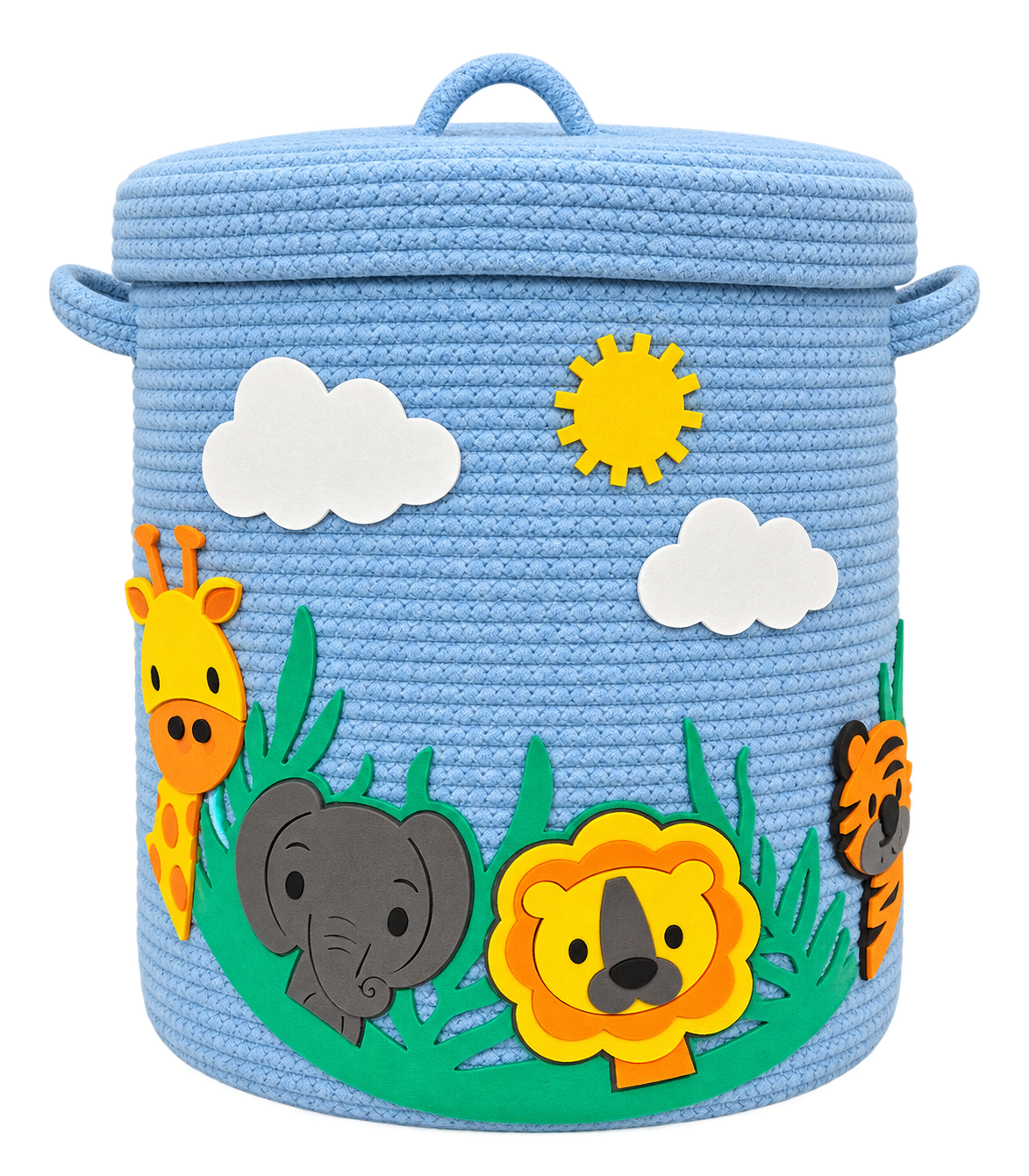 Handmade Jungle Theme Kids Laundry Basket | Cute Storage Basket for Kids Room | Multipurpose Clothes & Toy Organizer | 14 x 16 Inches