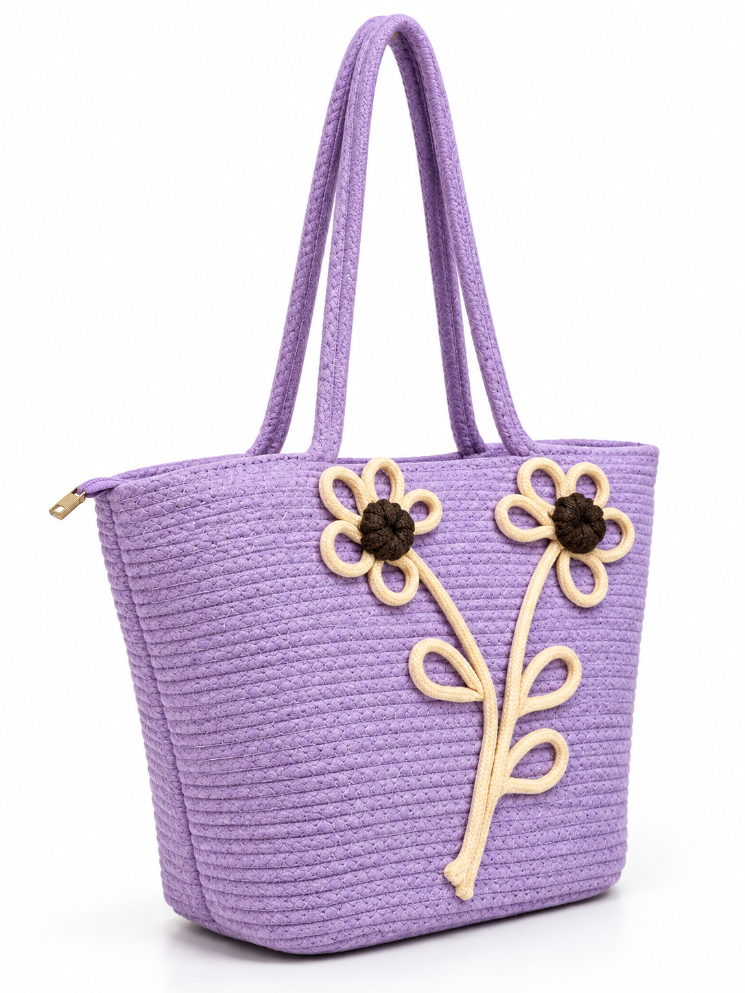 Lavender Daisy Bloom Handmade Jute Handbag– 16 × 11 Inch