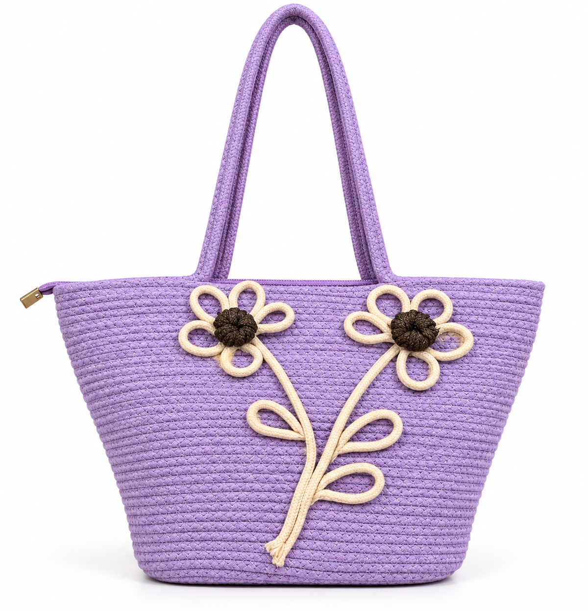 Lavender Daisy Bloom Handmade Jute Handbag– 16 × 11 Inch