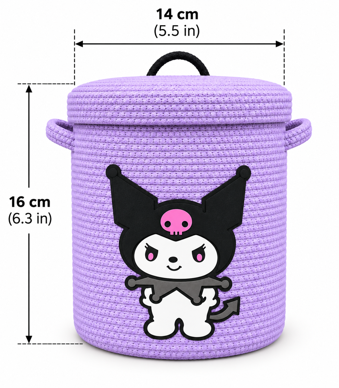 Handmade Bat Kids Laundry Basket with Lid | Cute Character Storage Basket for Kids Room | 14 x 16 Inches