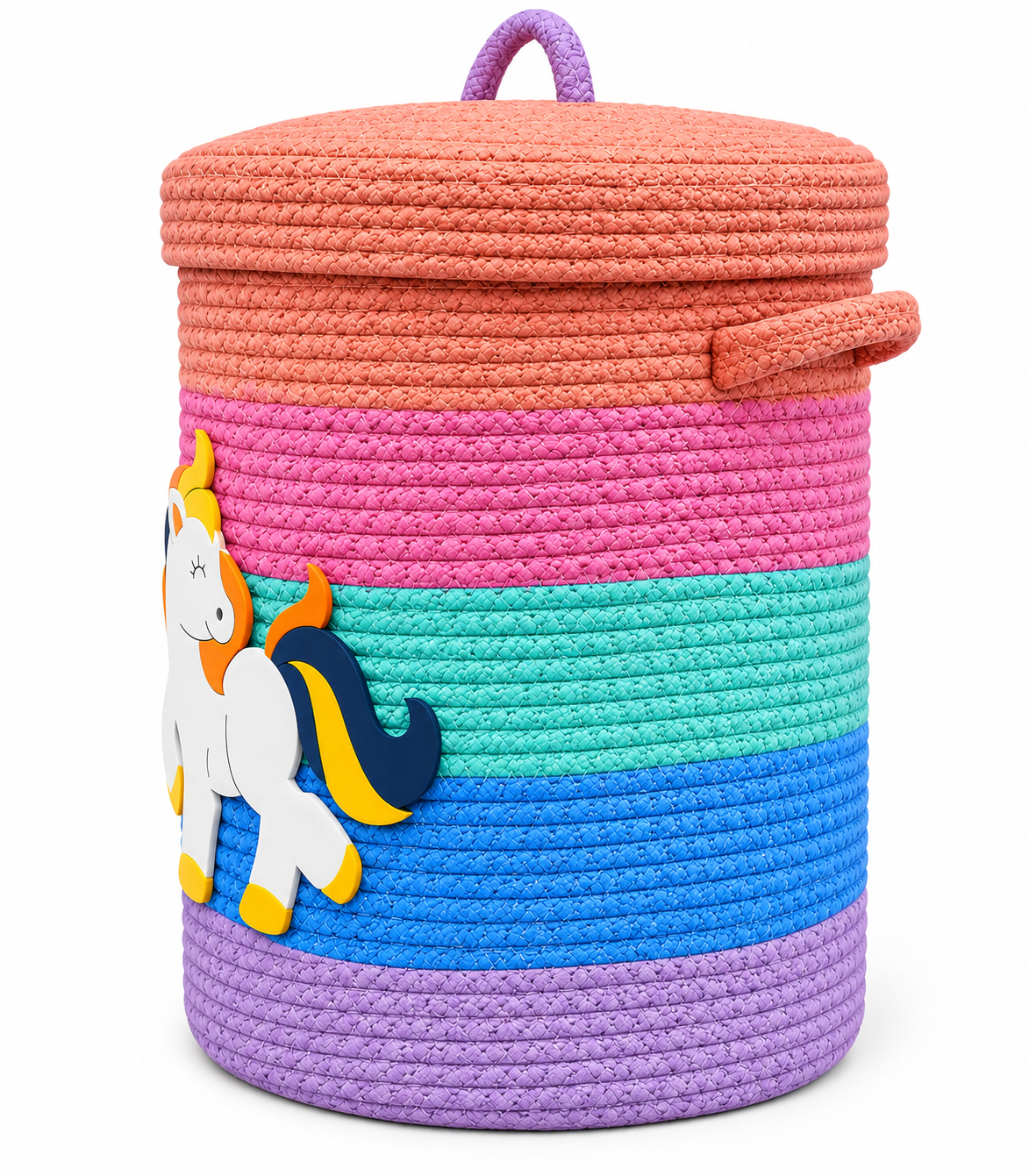 Handmade Unicorn Kids Laundry Basket with Lid | Cute Rainbow Animal Storage Basket for Kids Room |14 x 16 Inches