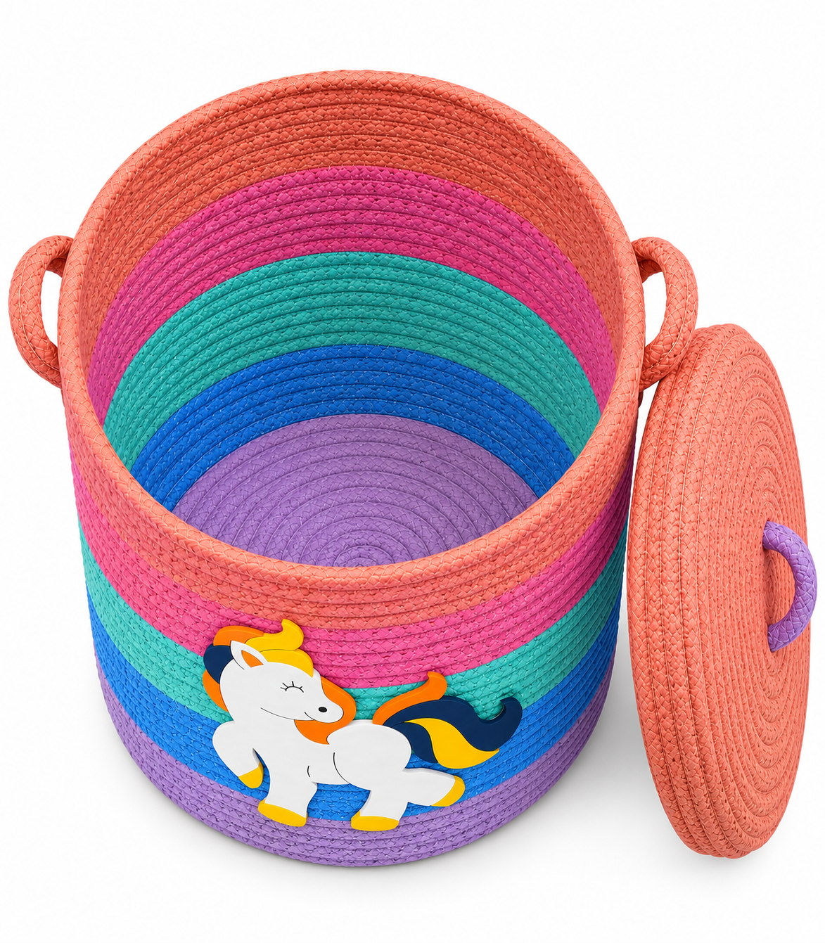 Handmade Unicorn Kids Laundry Basket with Lid | Cute Rainbow Animal Storage Basket for Kids Room |14 x 16 Inches