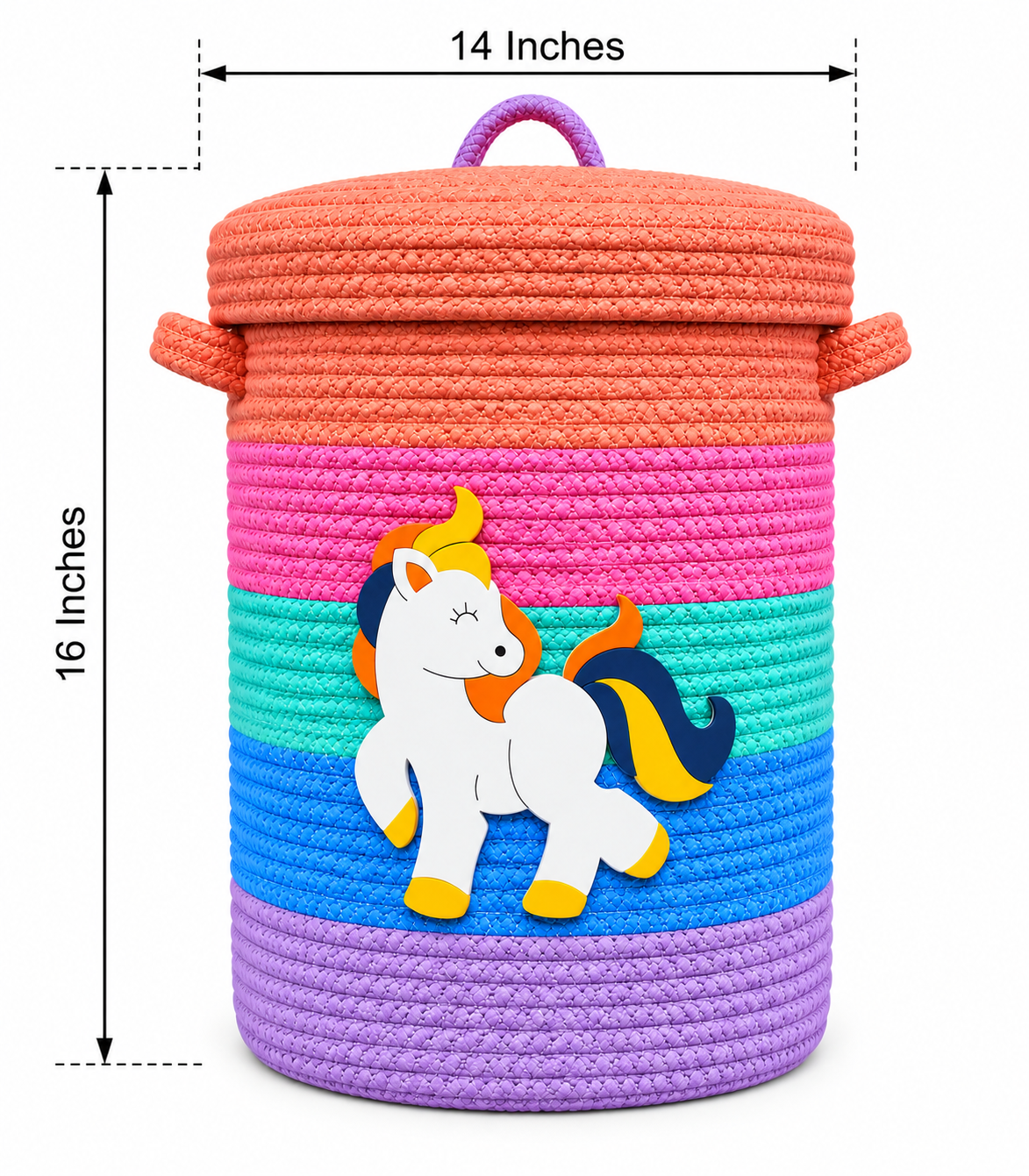 Handmade Unicorn Kids Laundry Basket with Lid | Cute Rainbow Animal Storage Basket for Kids Room |14 x 16 Inches