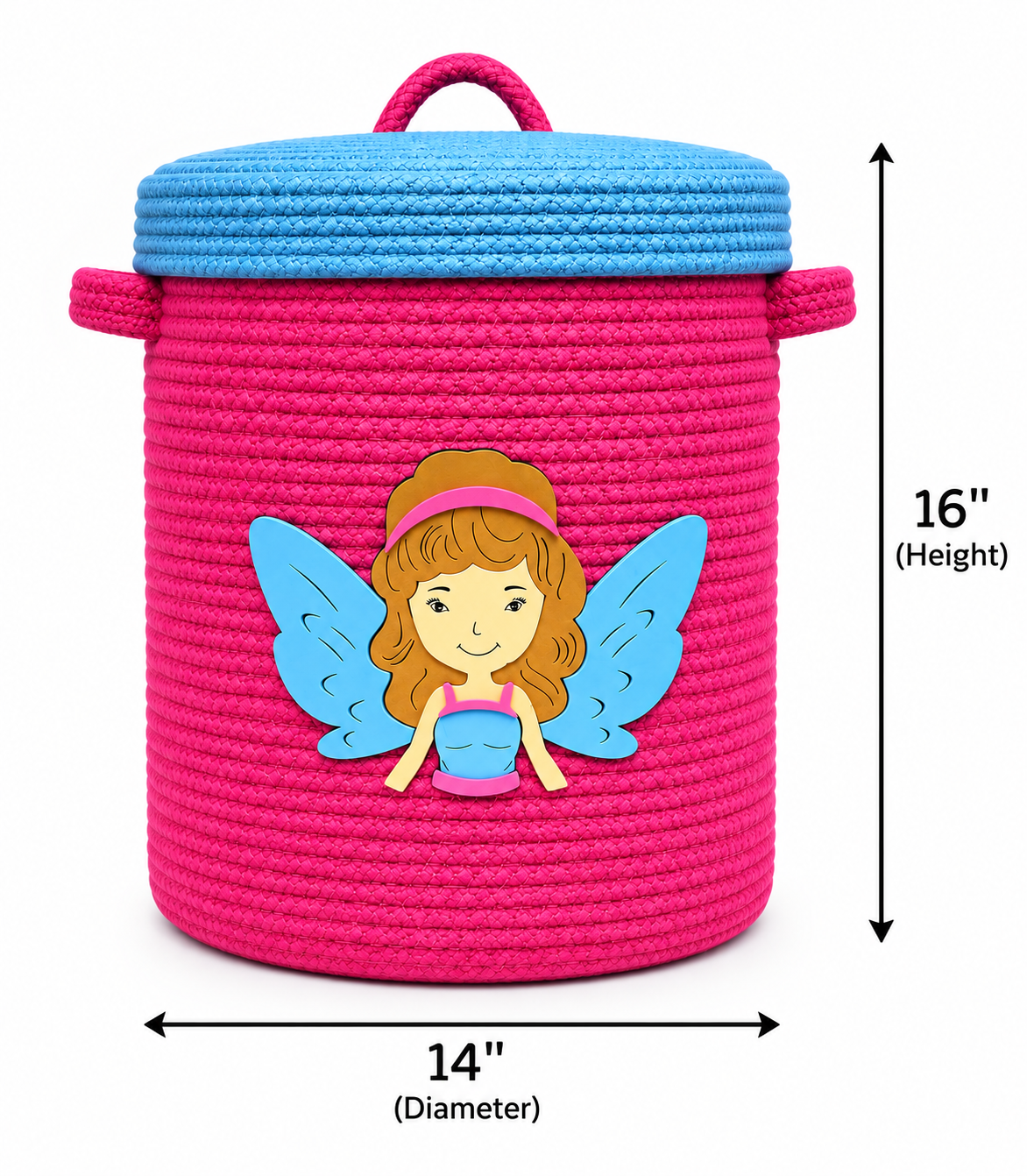 Handmade Fairy Kids Laundry Basket with Lid | Cute Girls Clothes & Toy Storage Basket | 14 x 16 Inches