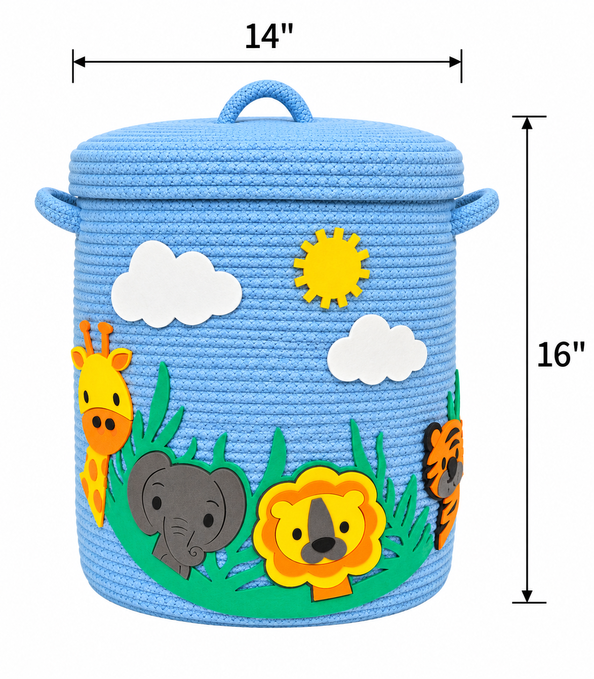 Handmade Jungle Theme Kids Laundry Basket | Cute Storage Basket for Kids Room | Multipurpose Clothes & Toy Organizer | 14 x 16 Inches