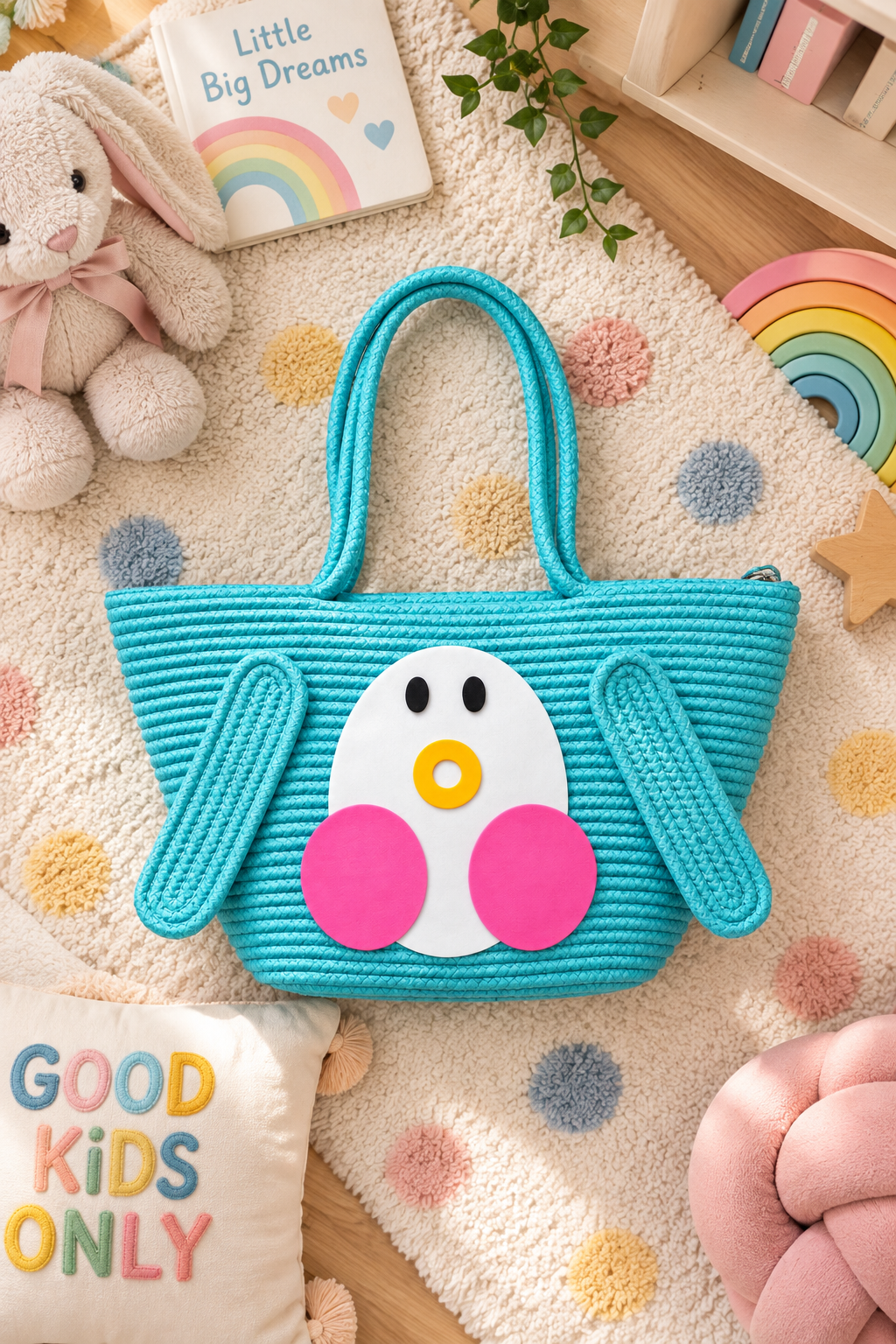 Cute Penguin Braided Cotton Tote Bag for Kids & Girls-11x16 inch