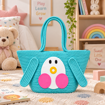Cute Penguin Braided Cotton Tote Bag for Kids & Girls-11x16 inch