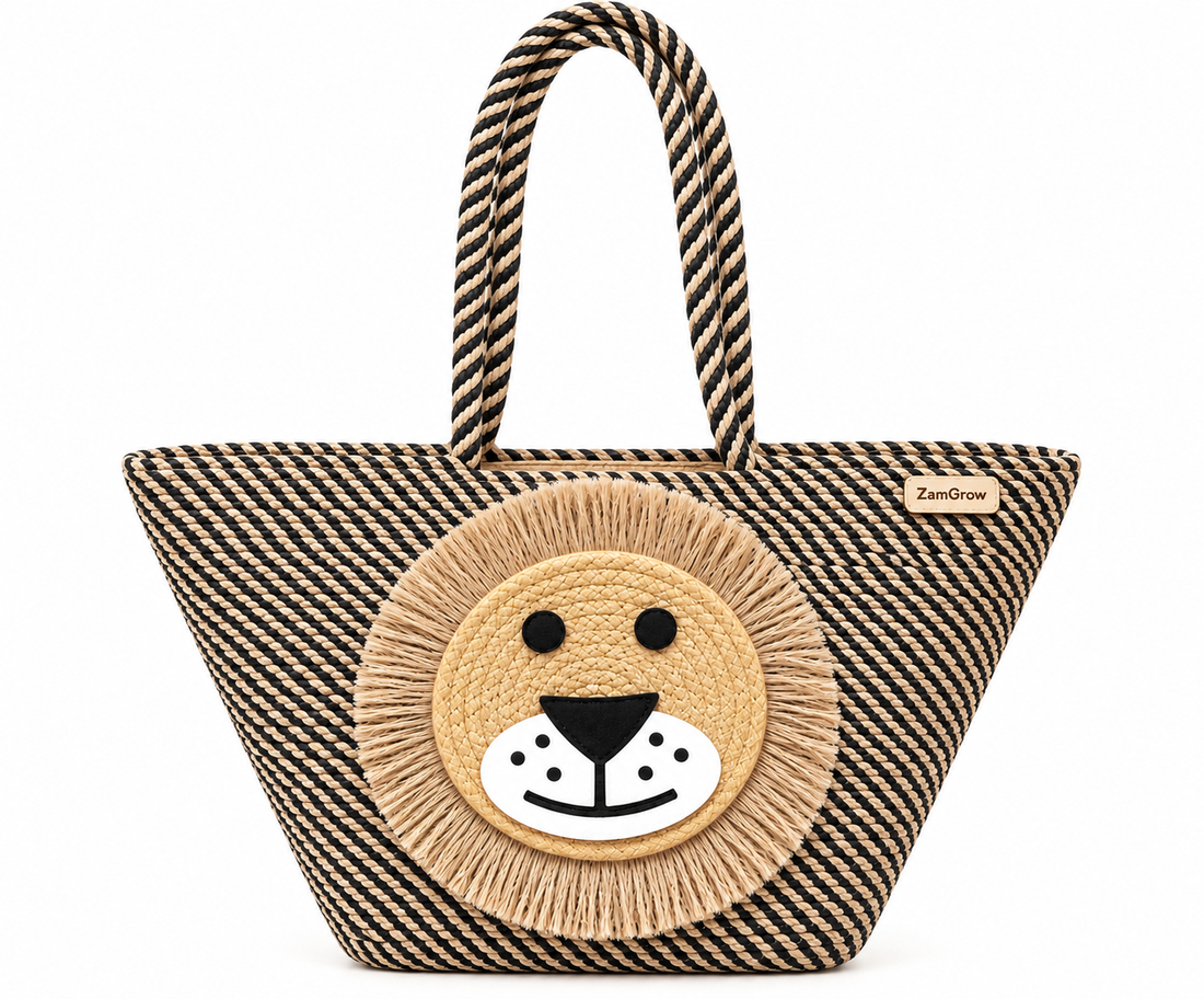 Handmade Lion Design Jute Tote Bag | Stylish Woven Shopping & Storage Bag for Kids, Gifting, Travel & Everyday Use