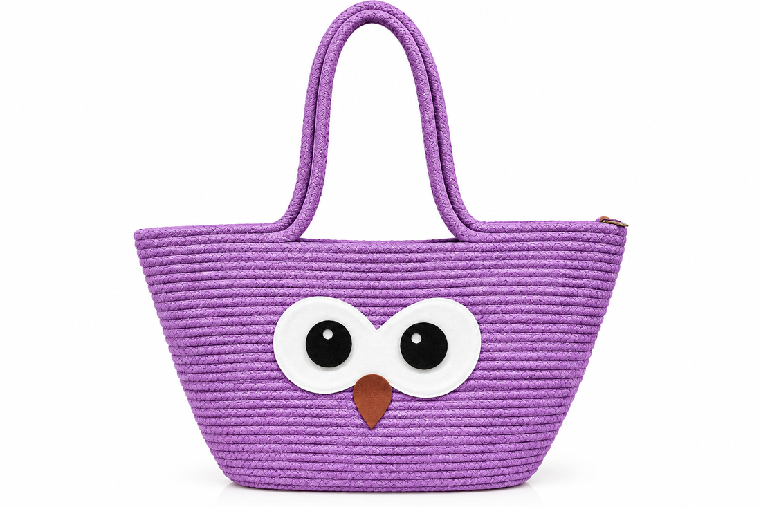 Cute Owl Face Woven Jute Tote Bag – Stylish Eco-Friendly Shopping & Gift Bag