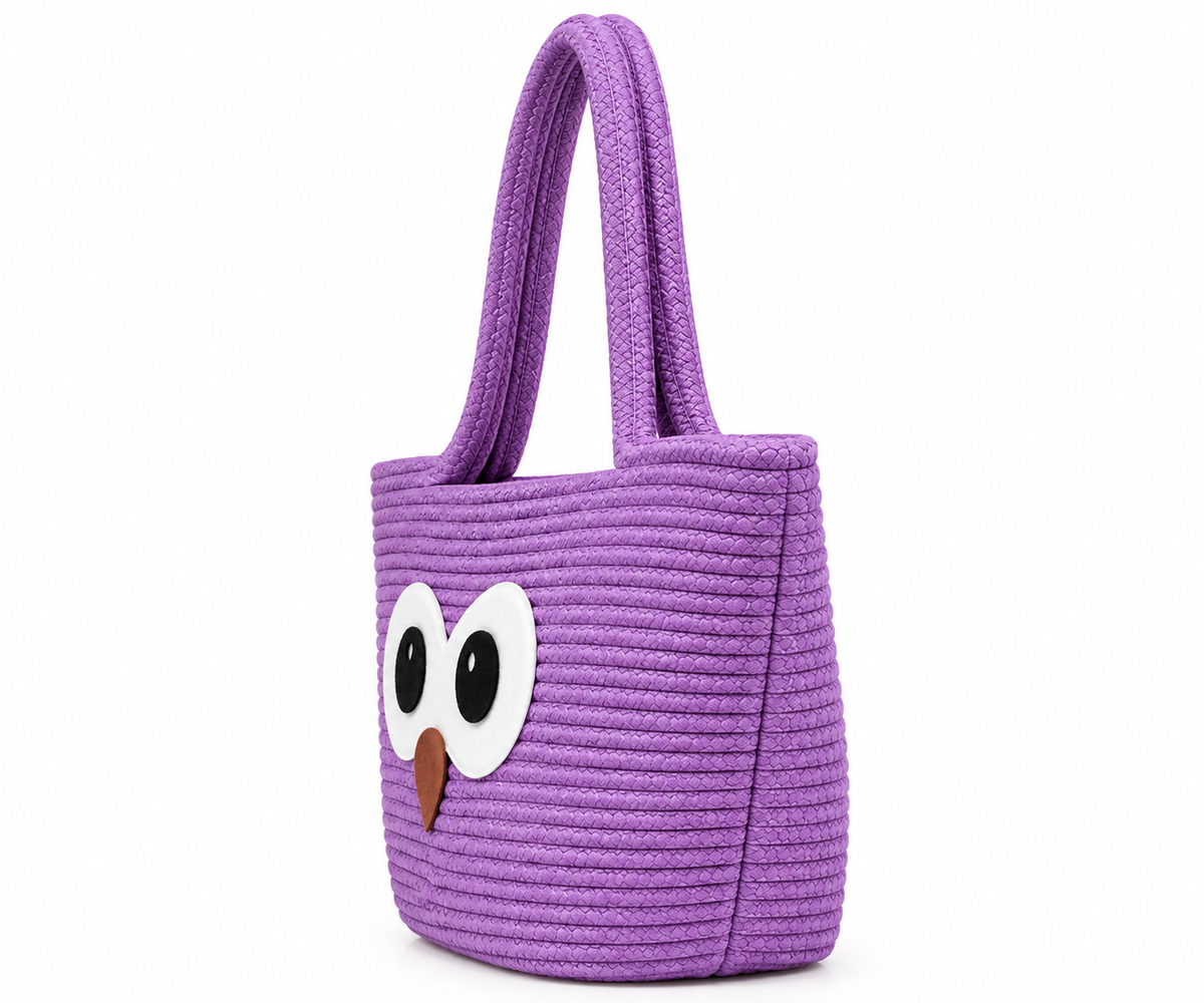 Handmade Owl Design Woven Tote Bag | Cute Rope Shoulder Bag for Women & Kids | Stylish Everyday Shopping & Carry Bag-11x16 inch